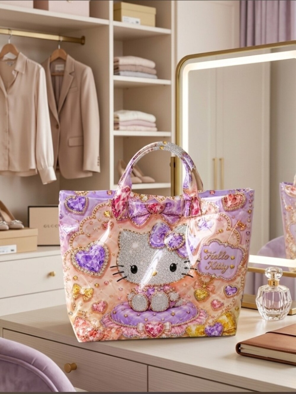 Women Helllo Kitty Jewel Tote Large Daily Commute Handbag
